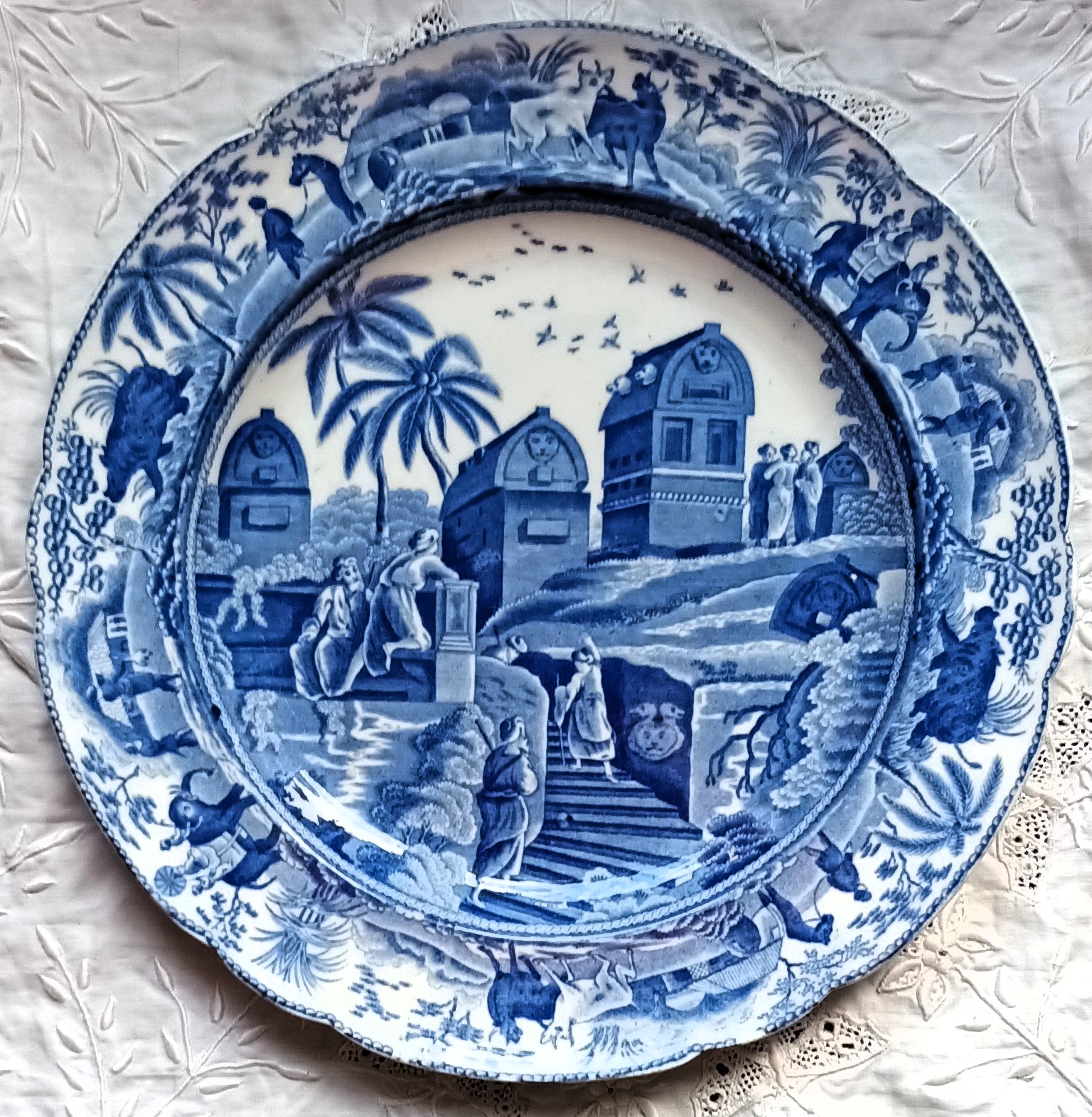 Antique English Georgian Blue & White Transfer Plate ~ “Sarcophagi at Cacamo” ~ Spode Antique Ceramics